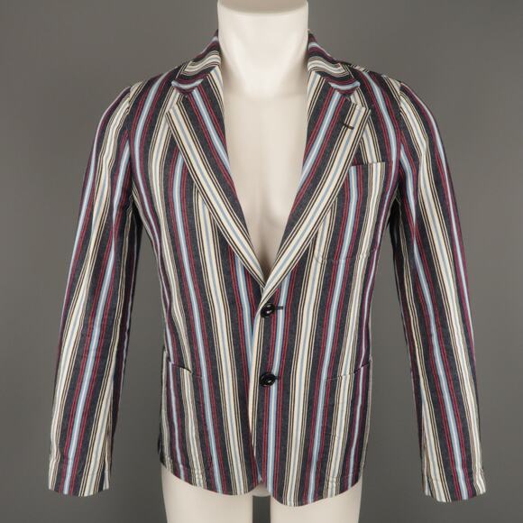 The Stylist Japan Size XS Red White & Blue Stripe Cotton Notch Lapel Sport Coat